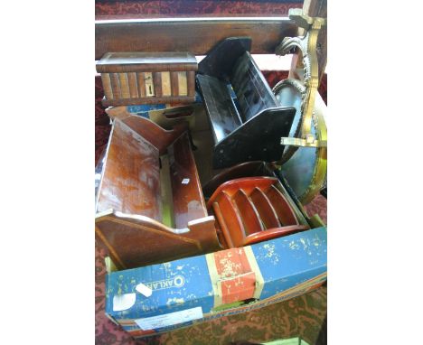 An ebonised timber extending book trough together with one other, a Sorrento ware box of rectangular form decorated with swif