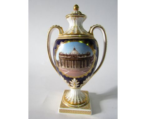 A Spode limited edition two-handled vase and cover, commemorating the British visit of Pope John Paul II 1982, with reserved 