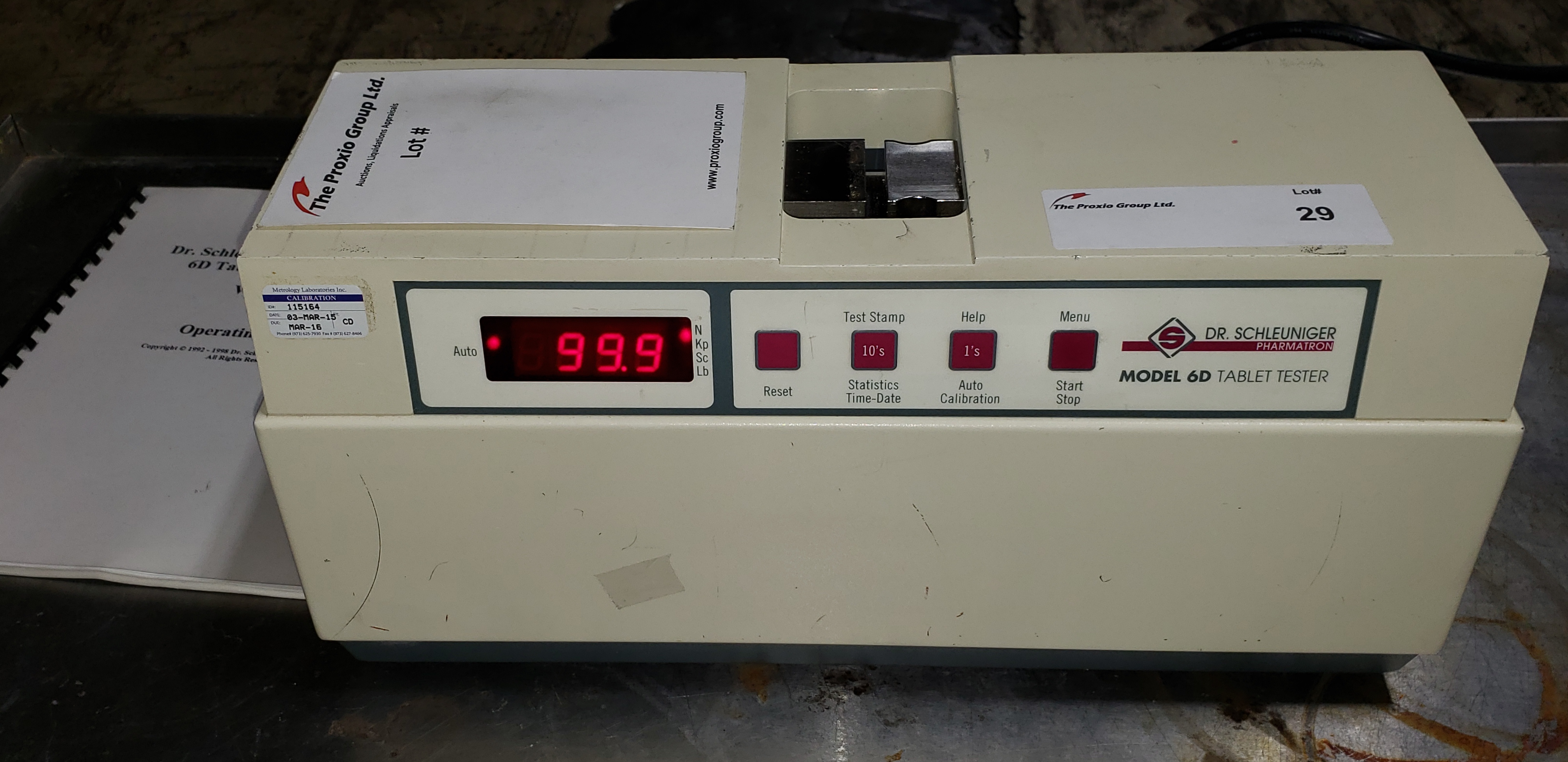 Dr. Schleuniger Pharmatron tablet hardness tester, model 6D, with manuals