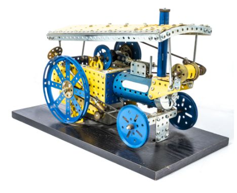 A working Meccano electric model of a traction engine, 33cm long x 21cm tall