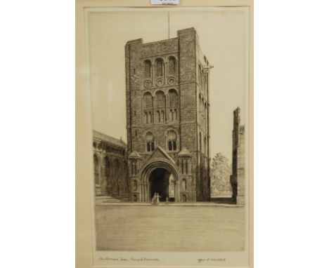 Alfred Blundell (1883-1968) - The Norman Tower, Bury St Edmunds, etching, signed and titled in pencil to the margin, 27 x 17.