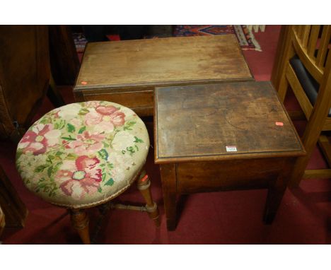 Occasional furniture, to include; a 19th century mahogany hinged top commode, a Victorian walnut and floral tapestry upholste