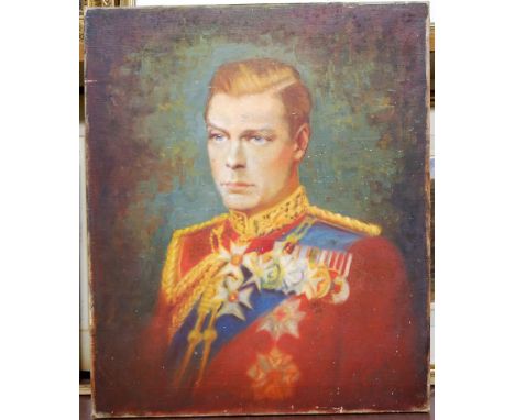 20th century school - Bust portrait of Edward VIII, oil on canvas, 60 x 50cm (unframed); and Christopher Penny - Culford Scho