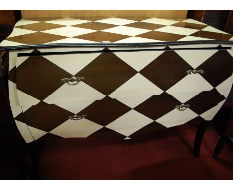 A contemporary lozenge painted two-drawer commode of bombe form, width 120cm