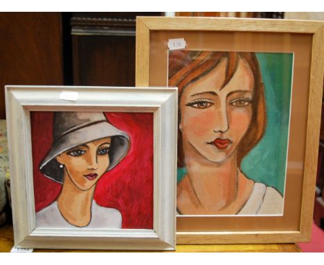 Alice Bentley - On the Cote d'Azur, portrait in acrylic, and three others probably by the same hand (4)
