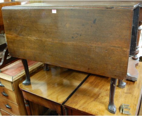 A mid-18th century mahogany dropleaf dining table, raised on pinched padfeet, w.100cm. Wear and  light scratches throughout.S