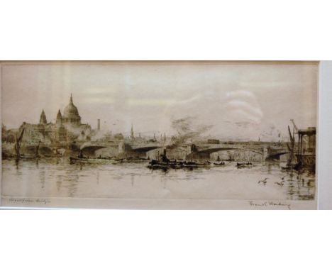 Frank C Harding - Blackfriars Bridge, etching, signed and titled in pencil to the margin, 15x35.5cm