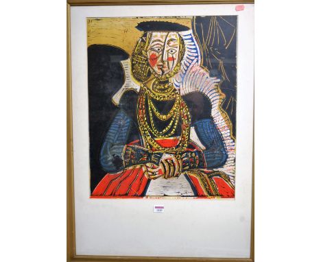 Henri Deschamps (French 1898-1990) - 'Buste de Femme d'Apres Cranach', after Pablo Picasso, colour lithograph, 55 x 45cm. Lar
