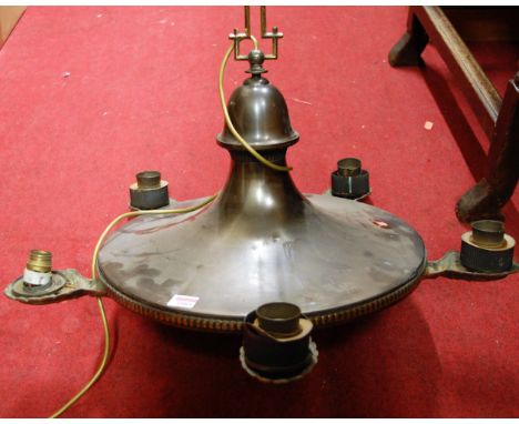 A brass hanging five light electrolier, dia. 67cm
