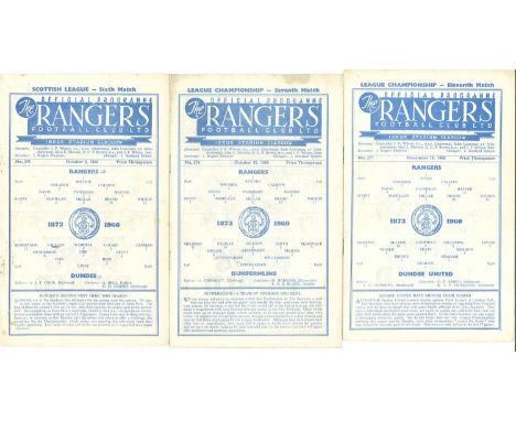 COLLECTION OF RANGERS F.C. LEAGUE FOOTBALL PROGRAMMES, 1953-1959 along with two Glasgow cup final match programmes, v Clyde 1