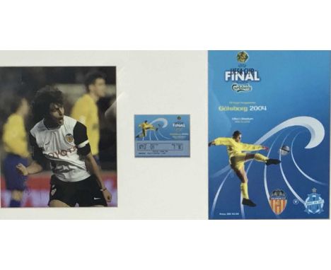 PABLO AIMAR, VALENCIA, UEFA CUP FINAL 2004, PROGRAMME COVER, PRINT PHOTOGRAPH AND TICKET   signed on the imageMounted togethe