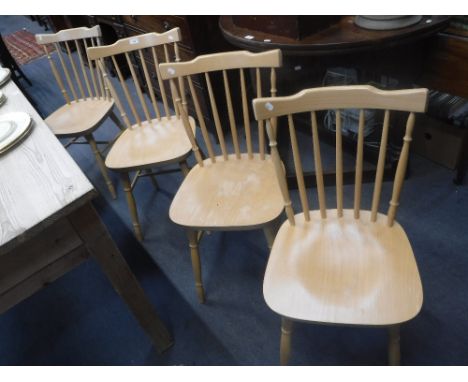 A SET OF FOUR BEECH STICK BACK KITCHEN CHAIRS