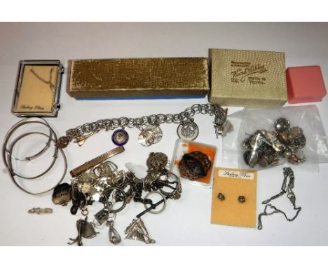 A CHILD'S SILVER BANGLE, silver and other white metal and costume jewellery