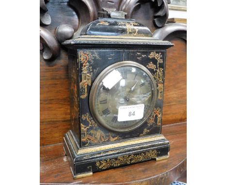 A 1920S CHINOISERIE DECORATED BRACKET CLOCK, 8.5" high (key in office)