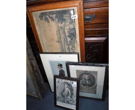 A SPY PRINT, 'ALL SOULS', an 18th century engraved prospect of Oxford and two portrait engravings