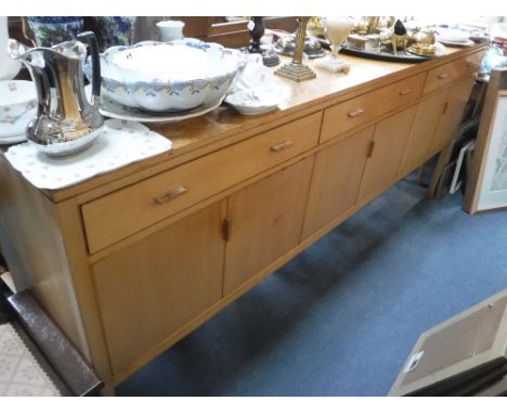 A VINTAGE 1950S/60S PALE SIDEBOARD, 36" high x 84" wide