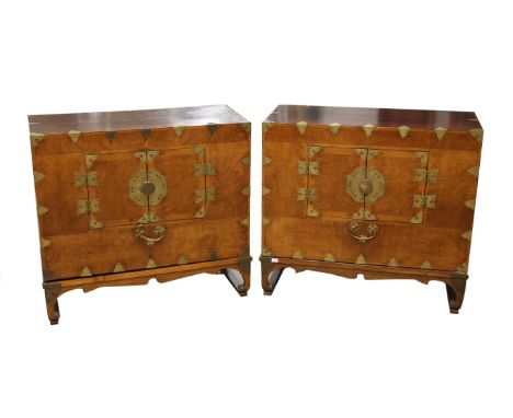 Pair of Korean Mixed Wood Chest (Nong) with stand. Early 20thcentury.  Each rectangular chest can be stacked (Ichung Nong) , 