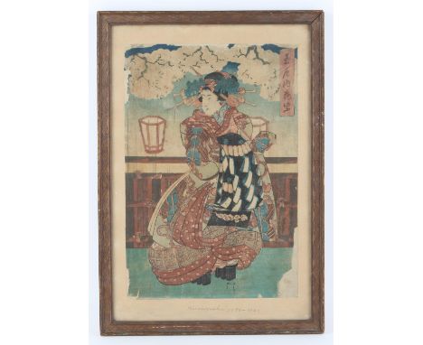 Japanese Woodblock Print (Ukiyo-e), Edo period Utagawa Kuniyoshi (1797-1861) Courtesan Hanamurasaki of the Tamaya house36 x 2