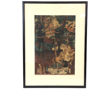 A Japanese Woodblock Print, Edo period. Artist, Utagawa Yoshitora (1836-1880) Title, The Great battle of Oki-Shu, dating 1860