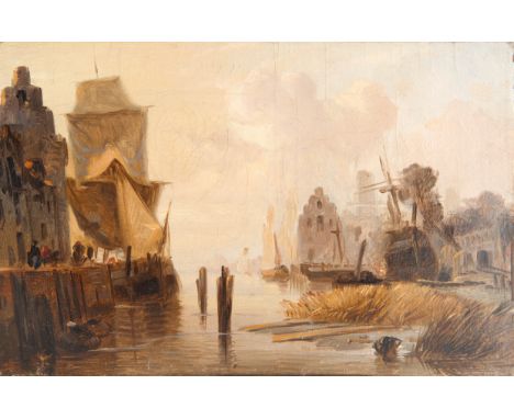Boats on a Canal oil on canvas18 x 27.5 cm (7 1/8 x 10 7/8 in.)unframedCONDITIONThe painting is in fair age-appropriate condi