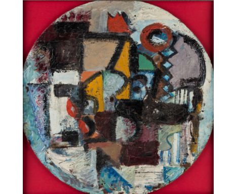 Untitled Composition 1972oil on paneldiameter: 43.8 cm (17 1/4 in.)framed dimensions: 57.5 x 58 cm (22 5/8 x 22 7/8 in.)signe