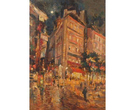 Parisian Street at Night 1935oil on canvas board48 x 34 cm (18 7/8 x 13 3/8 in.)unframedsigned, dated and inscribed  Paris lo