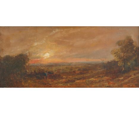 Summer Landscape at Sunset oil on panel16 x 34 cm (6 1/4 x 13 3/8 in.)framed dimensions: 36.5 x 54 cm (14 3/8 x 21 1/4 in.)si