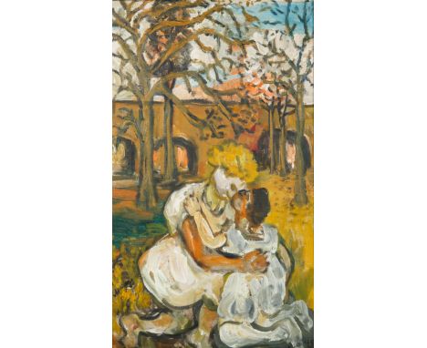 Woman and Child oil on canvas laid on panel45 x 27 cm (17 3/4 x 10 5/8 in.)framed dimensions: 63.5 x 45 cm (25 x 17 3/4 in.)s