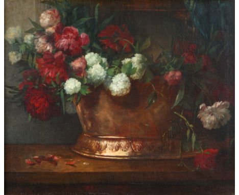 Copper Pot with Peonies oil on canvas64 x 77 cm (25 1/4 x 30 1/4 in.)framed dimensions: 82 x 95 cm (32 1/4 x 37 3/8 in.)signe