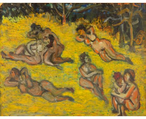 On the Beach oil on panel27.5 x 34.5 cm (10 7/8 x 13 5/8 in.)framed dimensions: 39 x 46.3 cm (15 3/8 x 18 1/4 in.)signed lowe