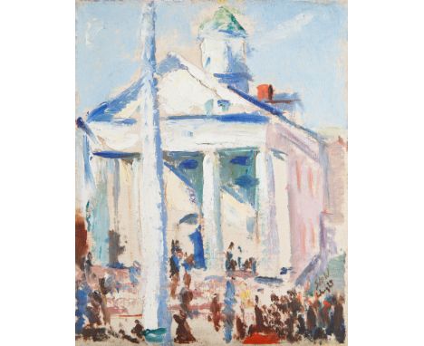 Hauptmann Trial, Flemington Court House, New Jersey 1935oil on canvas board25.5 x 20 cm (10 x 7 7/8 in.)unframedsigned lower 