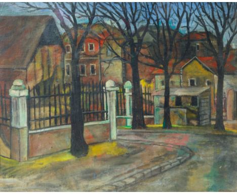 Quiet Winter Street oil on canvas64 x 79 cm (25 1/4 x 31 1/8 in.)framed dimensions: 86.4 x 102.6 cm (34 x 40 3/8 in.)signed a