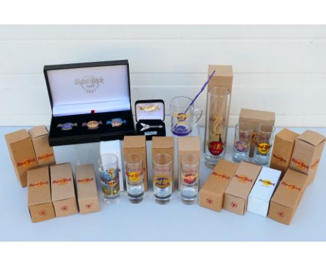 Hard Rock Cafe - A collection of predominantly boxed Hard Rock Cafe items to include shot glasses, enamel pin badge set and o