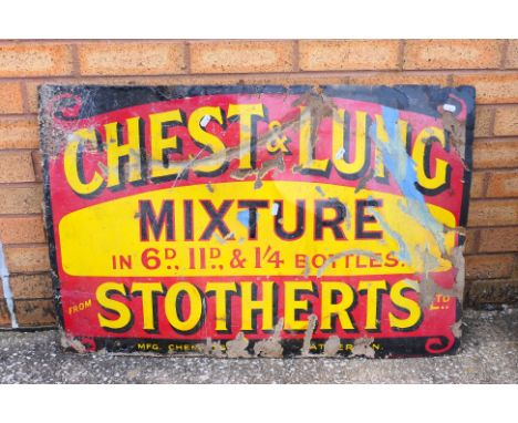 Advertising - An enamel sign for Stotherts Ltd Chest & Lung Mixture, MFG Chemists Atherton, approximately 61 cm x 91 cm. [W]