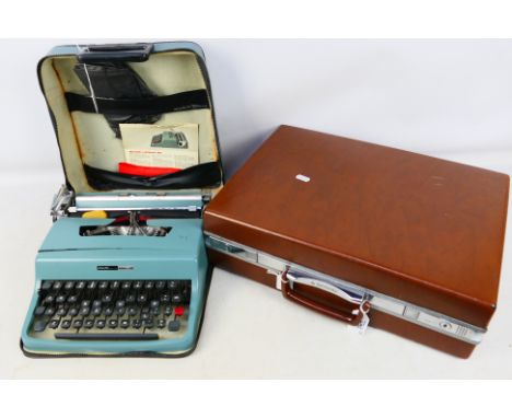 A cased Olivetti Lettera 32 portable typewriter and a vintage Samsonite briefcace. [2]. [W]