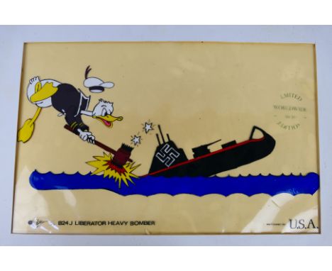 A limited edition World War Two (WW2 / WWII) period animation cel, numbered 16/50, stamped Walt Disney 1947 U.S.A, depicting 