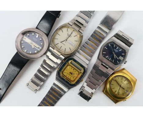 A Seiko Alarm Chronograph, ref H357-507B (bracelet A/F) and four Rotary wrist watches. [W]