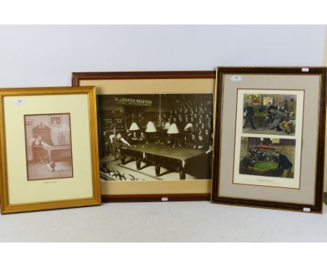 Snooker / Billiards Interest - Three framed prints, the first depicting a late 20th century match between John Roberts Jr and