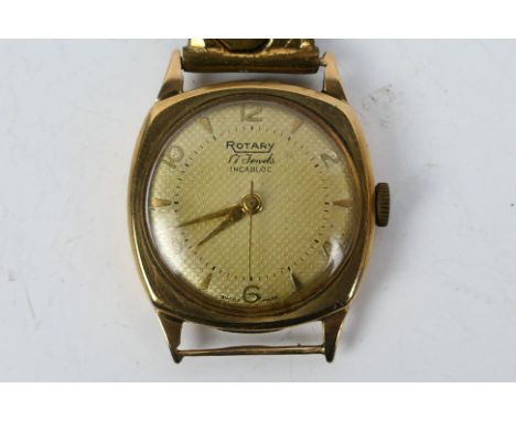 A 9ct yellow gold cased Rotary wrist watch, bracelet A/F. [W]