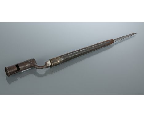 19TH CENTURY WOLLEY AND DEAKIN SOCKET BAYONET
with triangular blade and partial scabbard, 53cm long