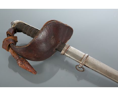 GEORGE V CAVALRY OFFICERS DRESS SWORD
maker W.Stone, with leather hilt guard and etched blade, steel scabbard, 103cm long