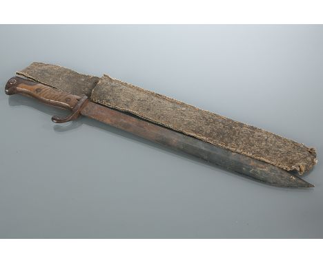 IMPERIAL GERMAN BAYONET
with straight edges fullered single edged blade, stamped V.C.Schilling Suhl, wooden hilt and canvas s