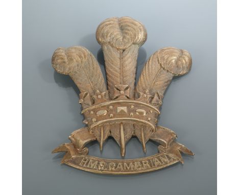 ROYAL NAVY INTEREST: HMS CAMBRIAN (C-CLASS LIGHT CRUISER)
brass bulkhead plate, 27cm high

