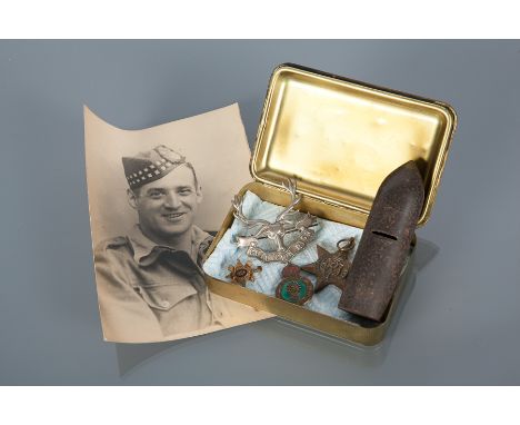 QUEEN MARY 1914 CHRISTMAS BOX
Seaforth highlanders badge and portrait photograph of Pte.Alexander Ross, Italy Star, Land Army