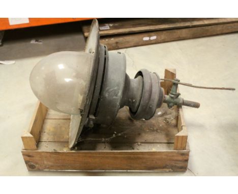 Industrial Metal Ceiling Lamp in a Wooden Seed Tray