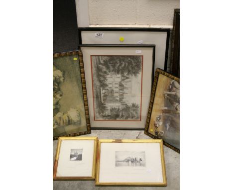A group of prints to include framed Cecil aldin of terriers one other of bull terriers with puppys 2 Claude Rowbotham signed 