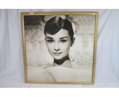 A framed art print on canvas portrait film actress Audrey Hepburn 75 x 75cm
