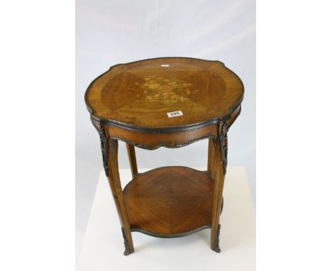 French Walnut Inlaid Lamp Table with Shaped Top and Ormolu Mounts, h.53cms d.48cms