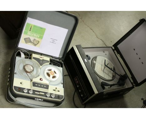 A retro Bush BSR record player and a similar reel to reel tape deck.