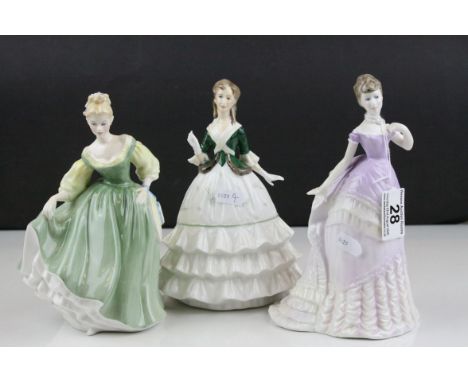 Royal Doulton ' Fair Lady ' Figurine plus Two Royal Worcester Figurines ' Debutante ' and ' Emily ' 